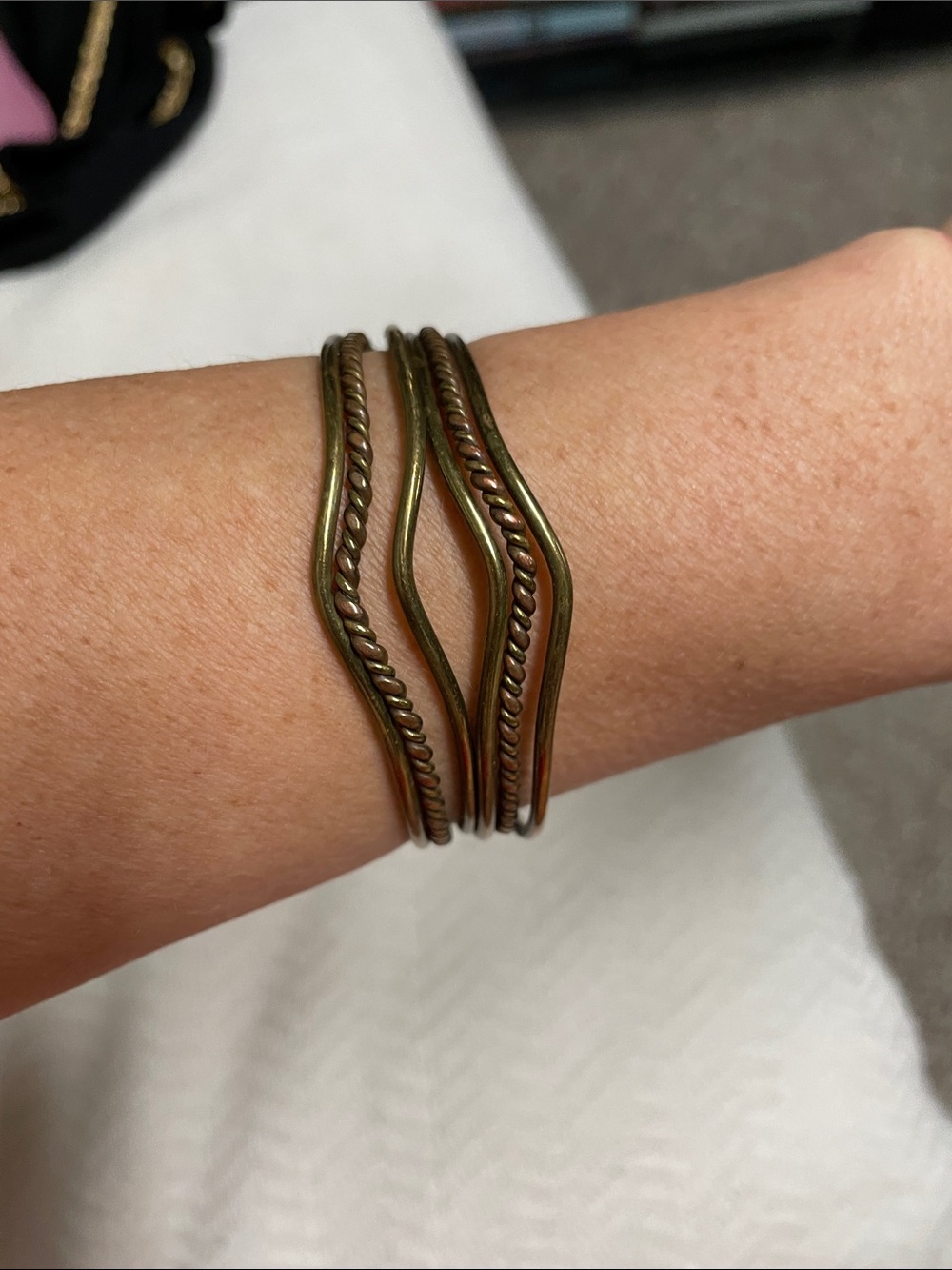 Vintage Brass/copper handmade bangle bracelet with twisted accents